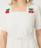 Royal Monk White & Black Polka Dot Cherry Danny Sweet Spot Midi Dress - Unique Vintage - Womens, DRESSES, SWING