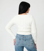 Royal Monk White Cable Knit Sweater - Unique Vintage - Womens, TOPS, SWEATERS
