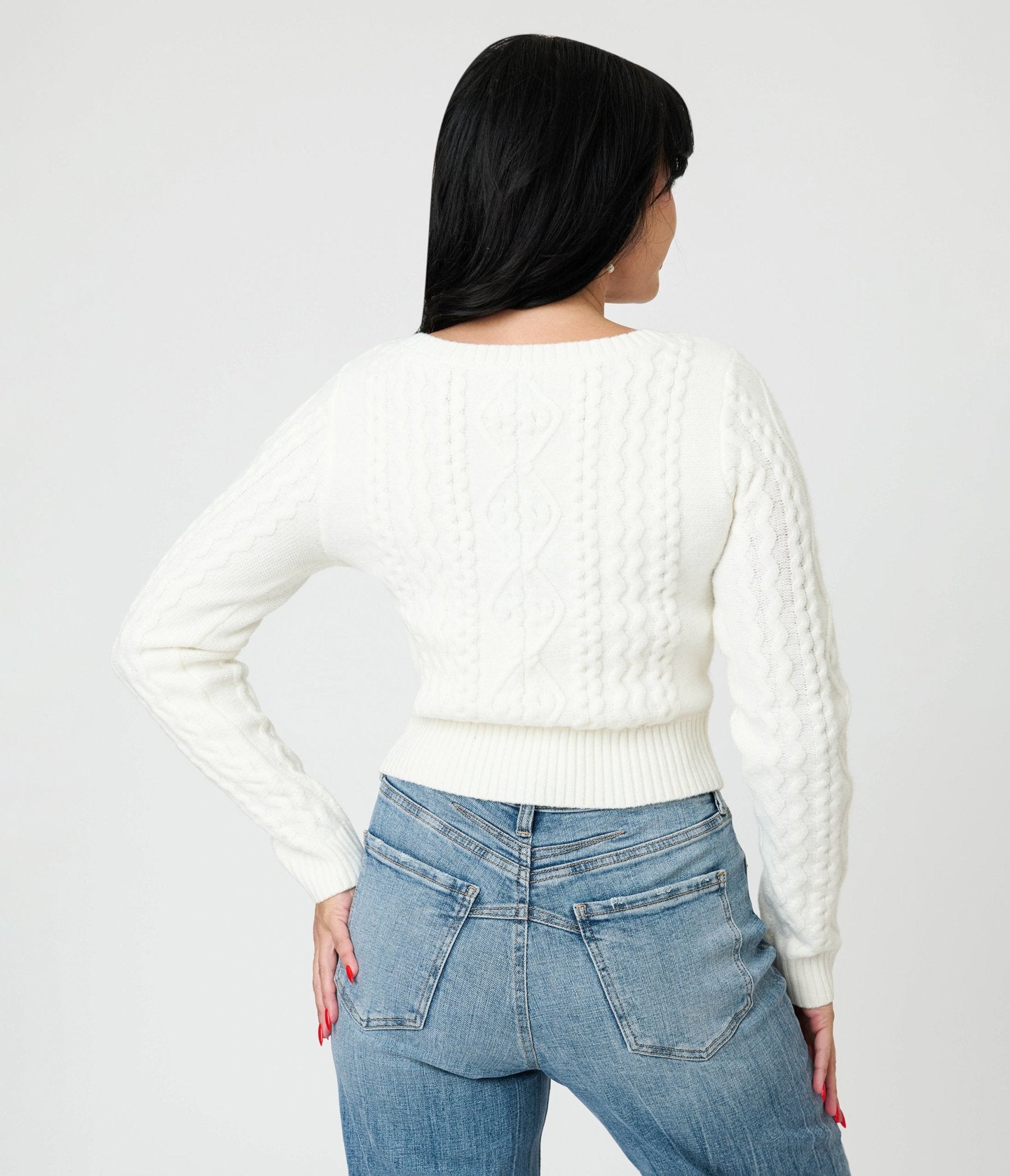 Royal Monk White Cable Knit Sweater - Unique Vintage - Womens, TOPS, SWEATERS