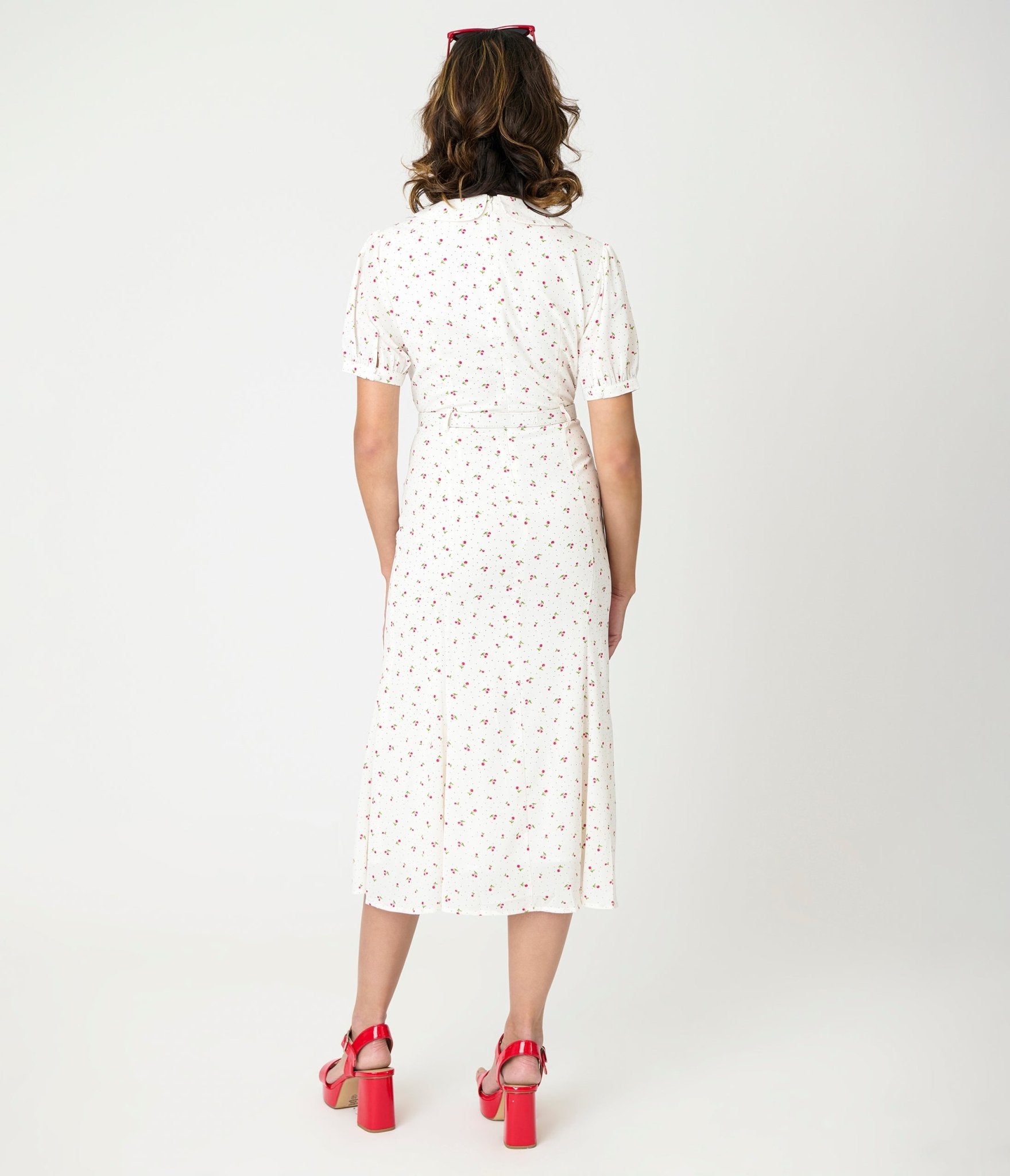 Royal Monk White Cherry Lucille Midi Dress - Unique Vintage - Womens, DRESSES, MIDI