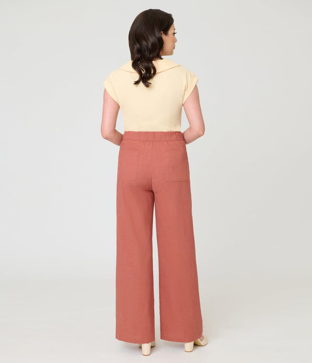 Rust 1950s High-Waisted Wide Leg Trousers - Unique Vintage - Womens, BOTTOMS, PANTS
