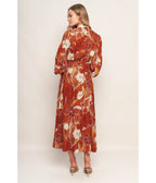 Rust & Cream Floral Woven Maxi Dress - Unique Vintage - Womens, DRESSES, MAXI