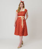 Rust Red Polka Dot Swing Dress - Unique Vintage - Womens, DRESSES, SWING