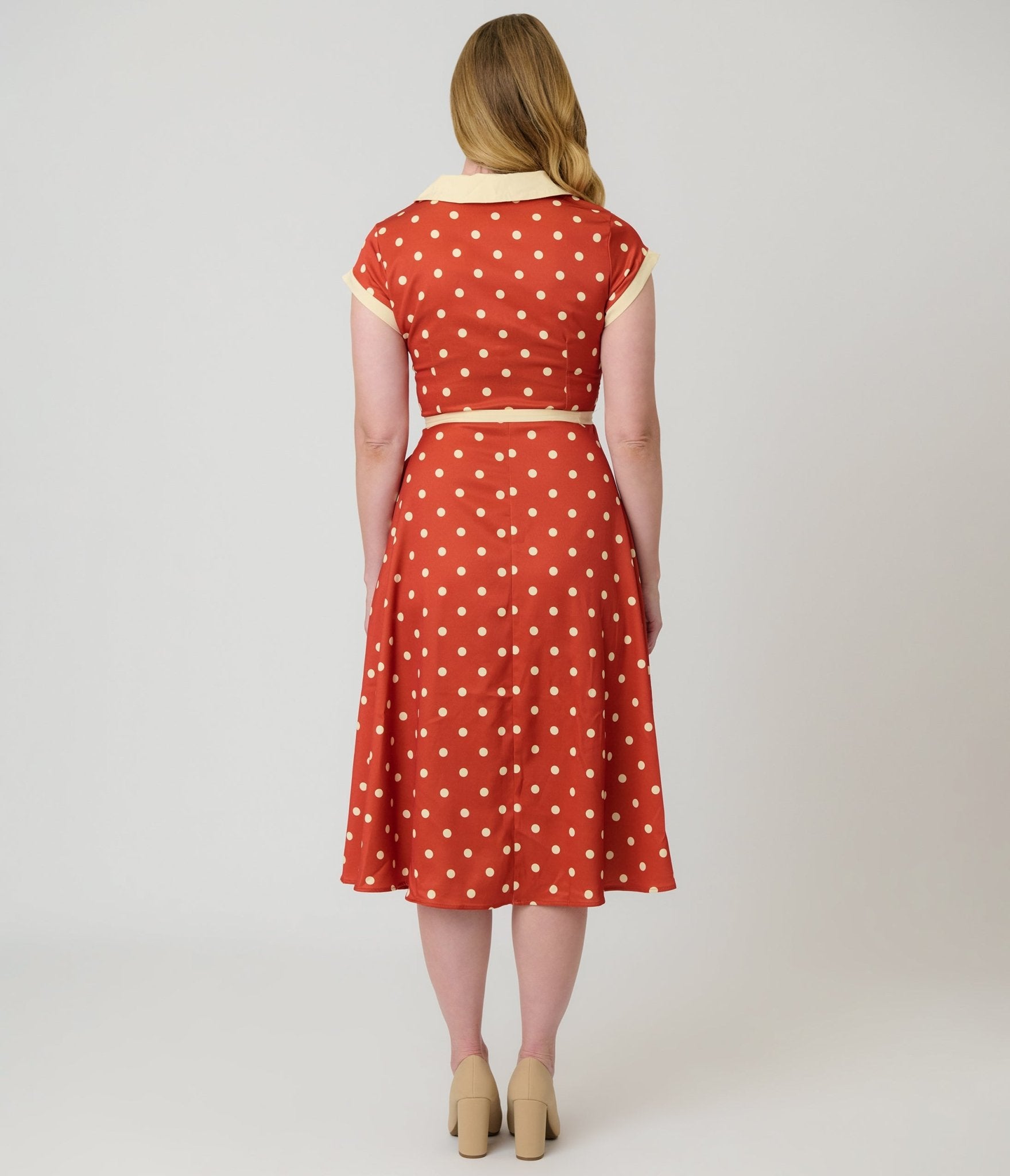 Rust Red Polka Dot Swing Dress - Unique Vintage - Womens, DRESSES, SWING