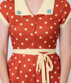 Rust Red Polka Dot Swing Dress - Unique Vintage - Womens, DRESSES, SWING