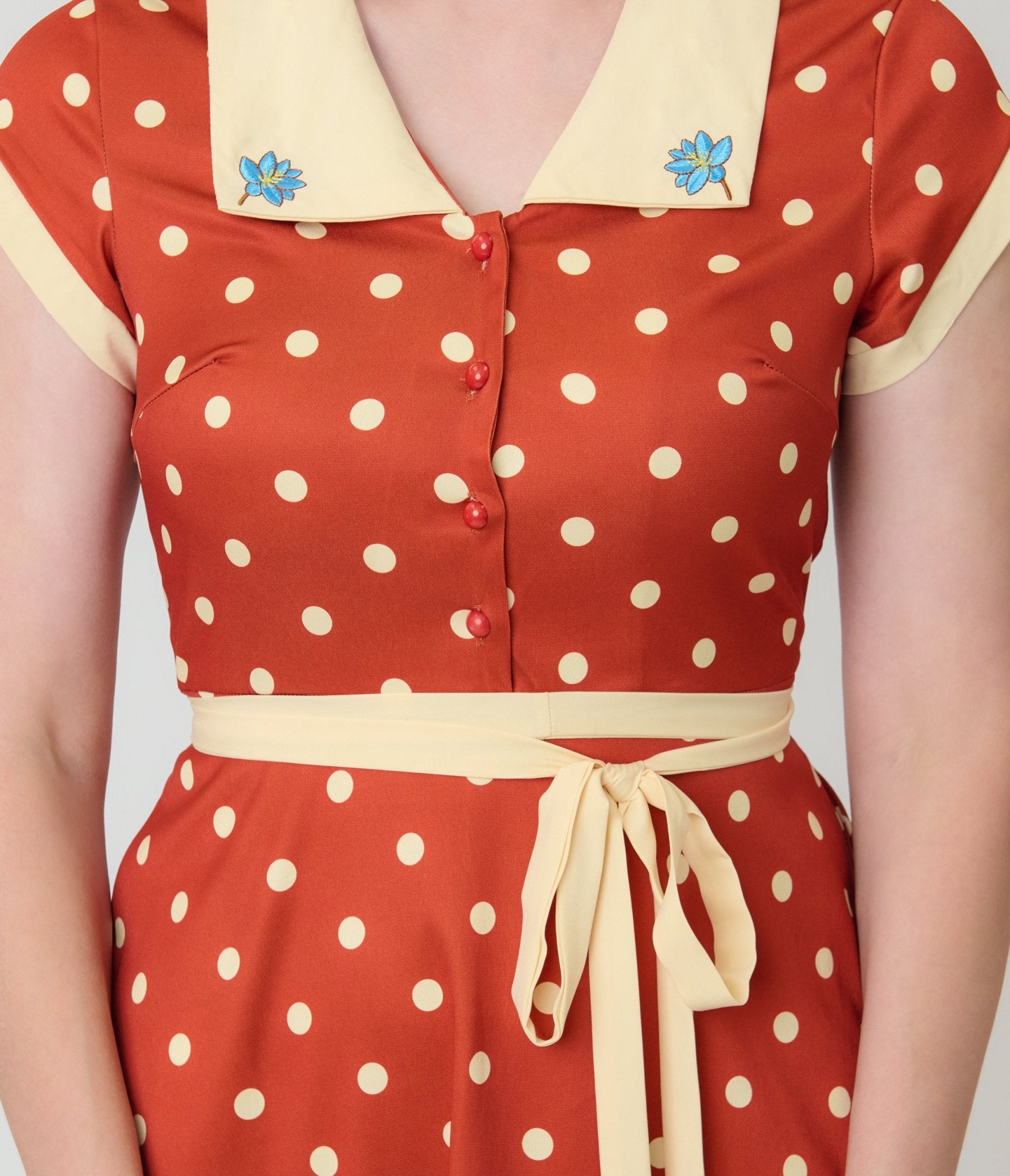 Rust Red Polka Dot Swing Dress - Unique Vintage - Womens, DRESSES, SWING