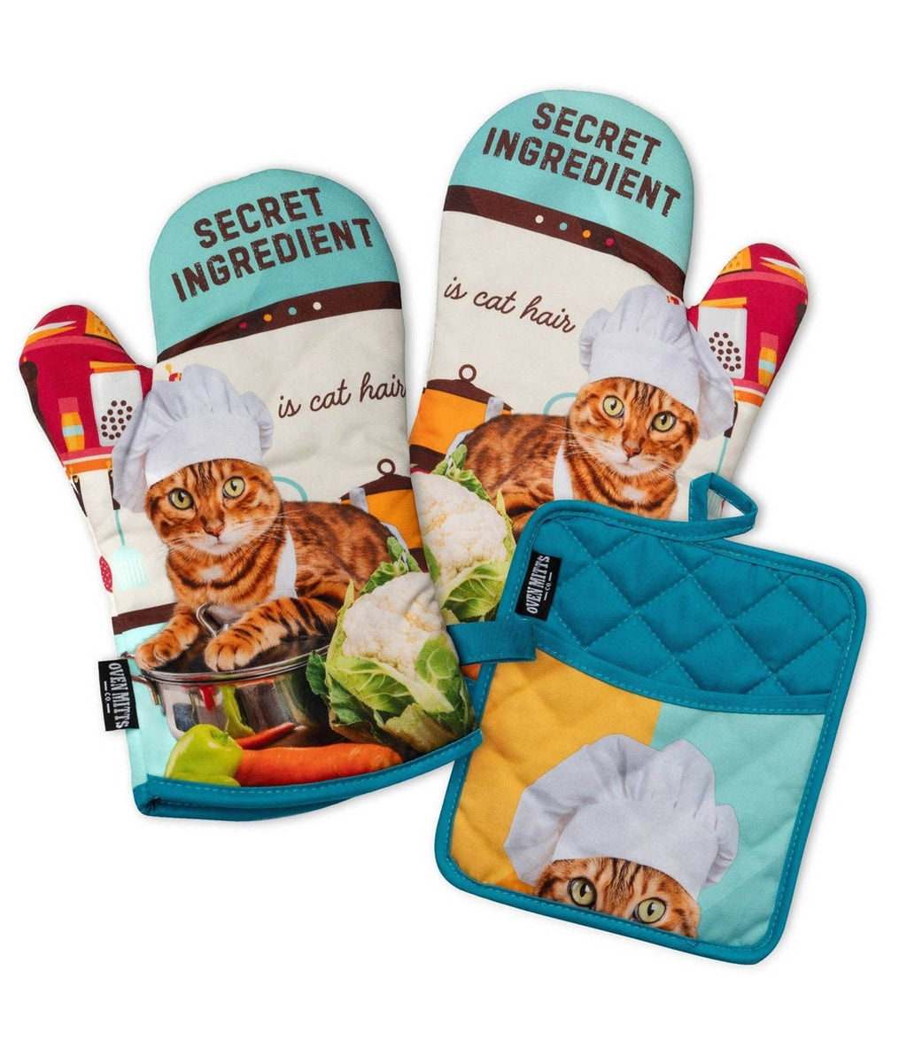 Secret Ingredient Cat Oven Mitts & Pot Holder Set - Unique Vintage - Womens, ACCESSORIES, GIFTS/HOME