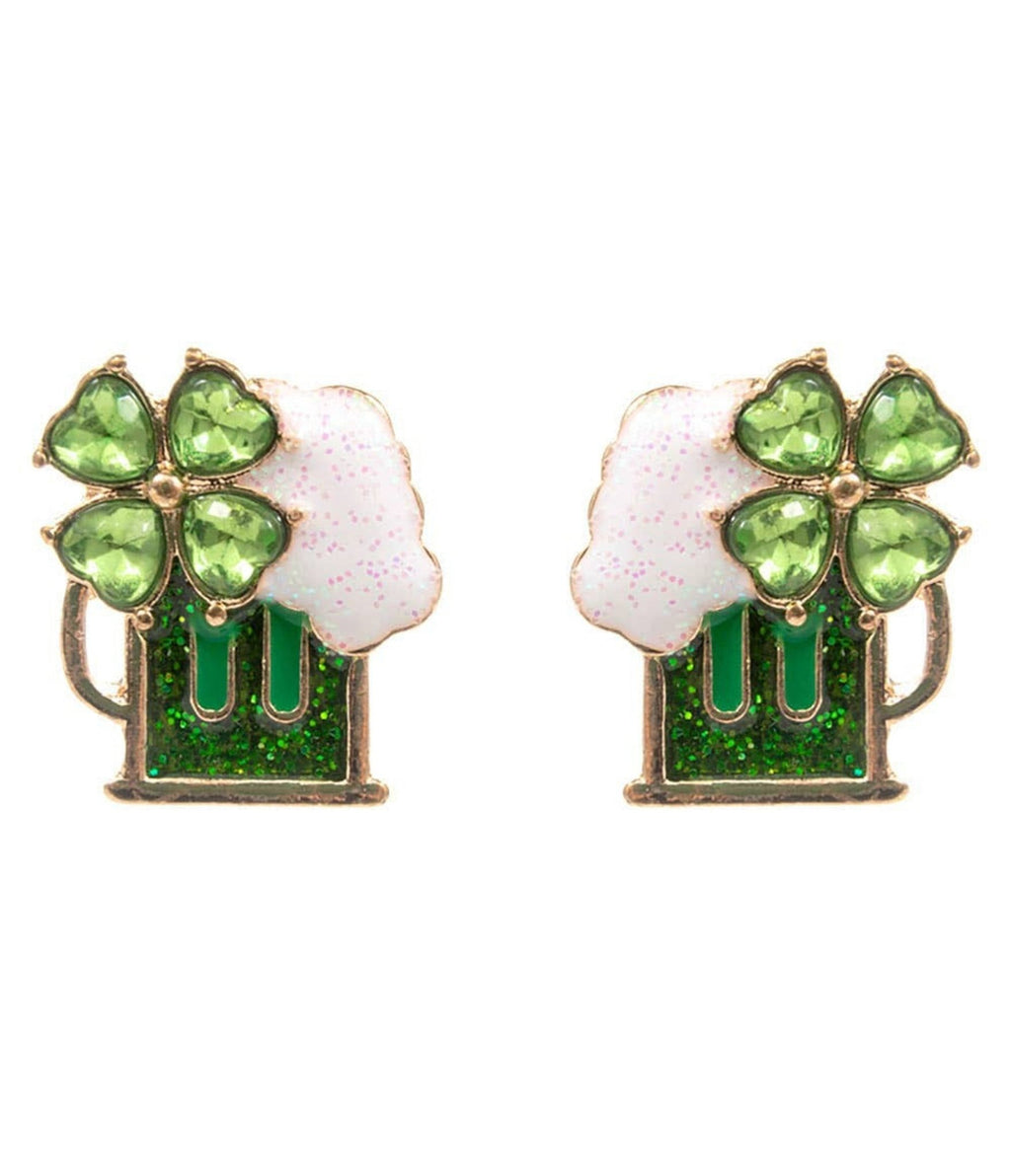 Shamrock Beer Mug Earrings - Unique Vintage - Womens, ACCESSORIES, JEWELRY
