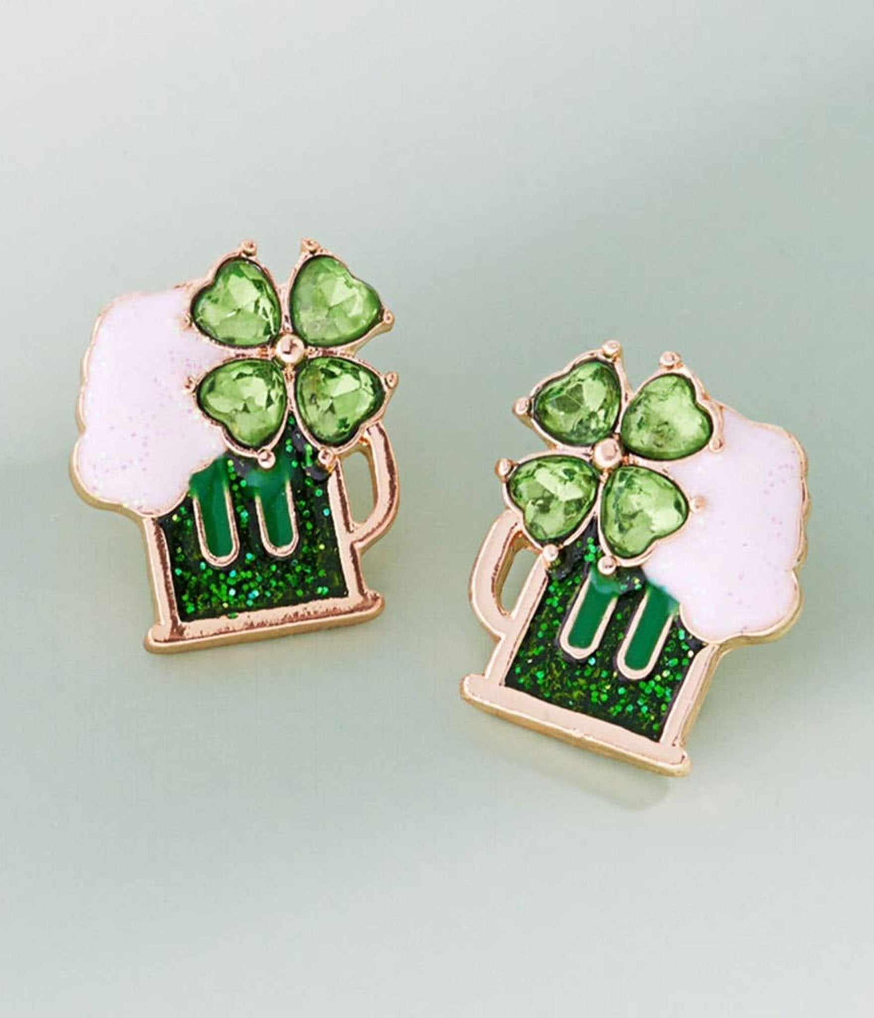Shamrock Beer Mug Earrings - Unique Vintage - Womens, ACCESSORIES, JEWELRY