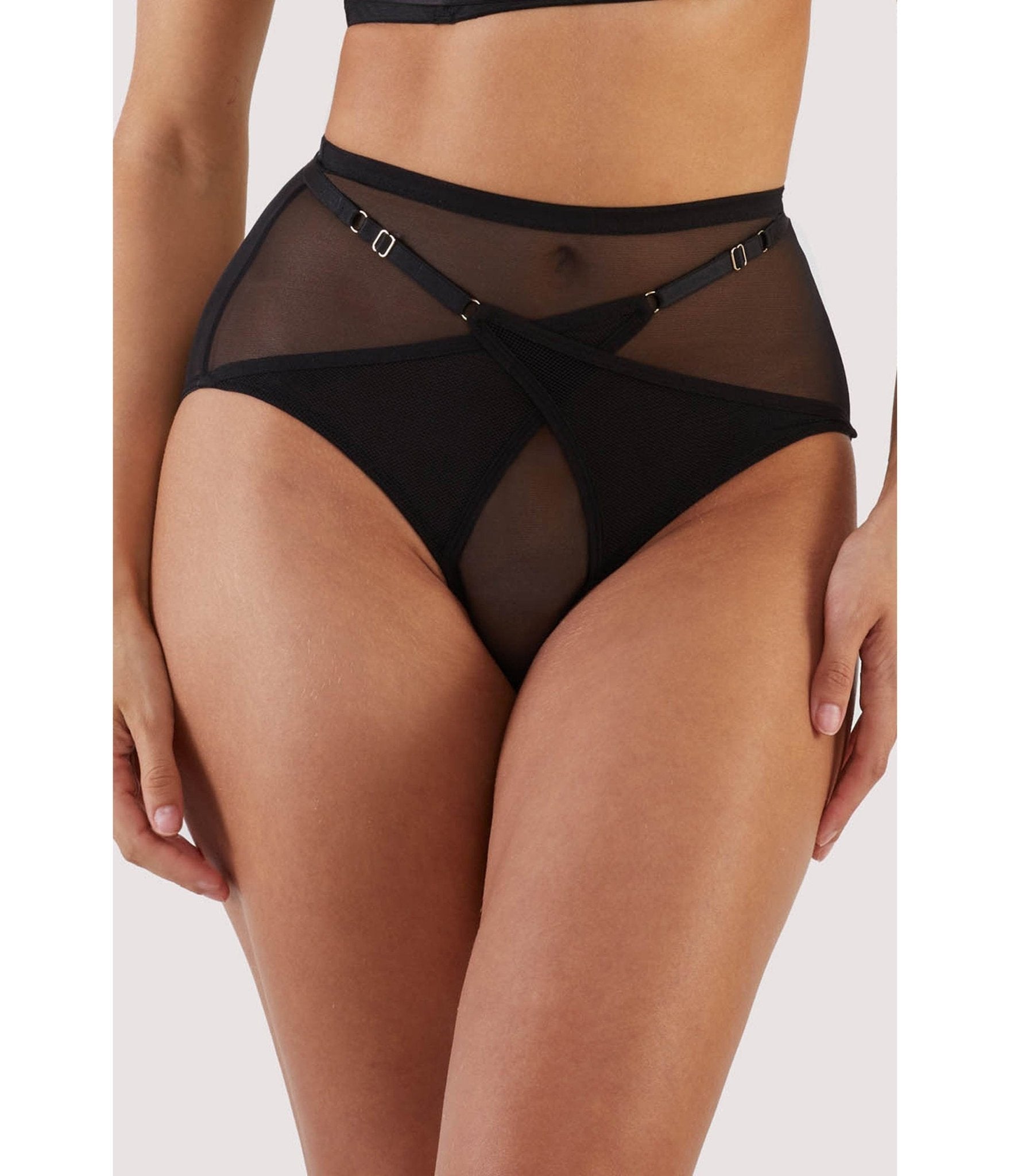 Sheer Black Mesh Crossover High Waist Brief - Unique Vintage - Womens, ACCESSORIES, LINGERIE
