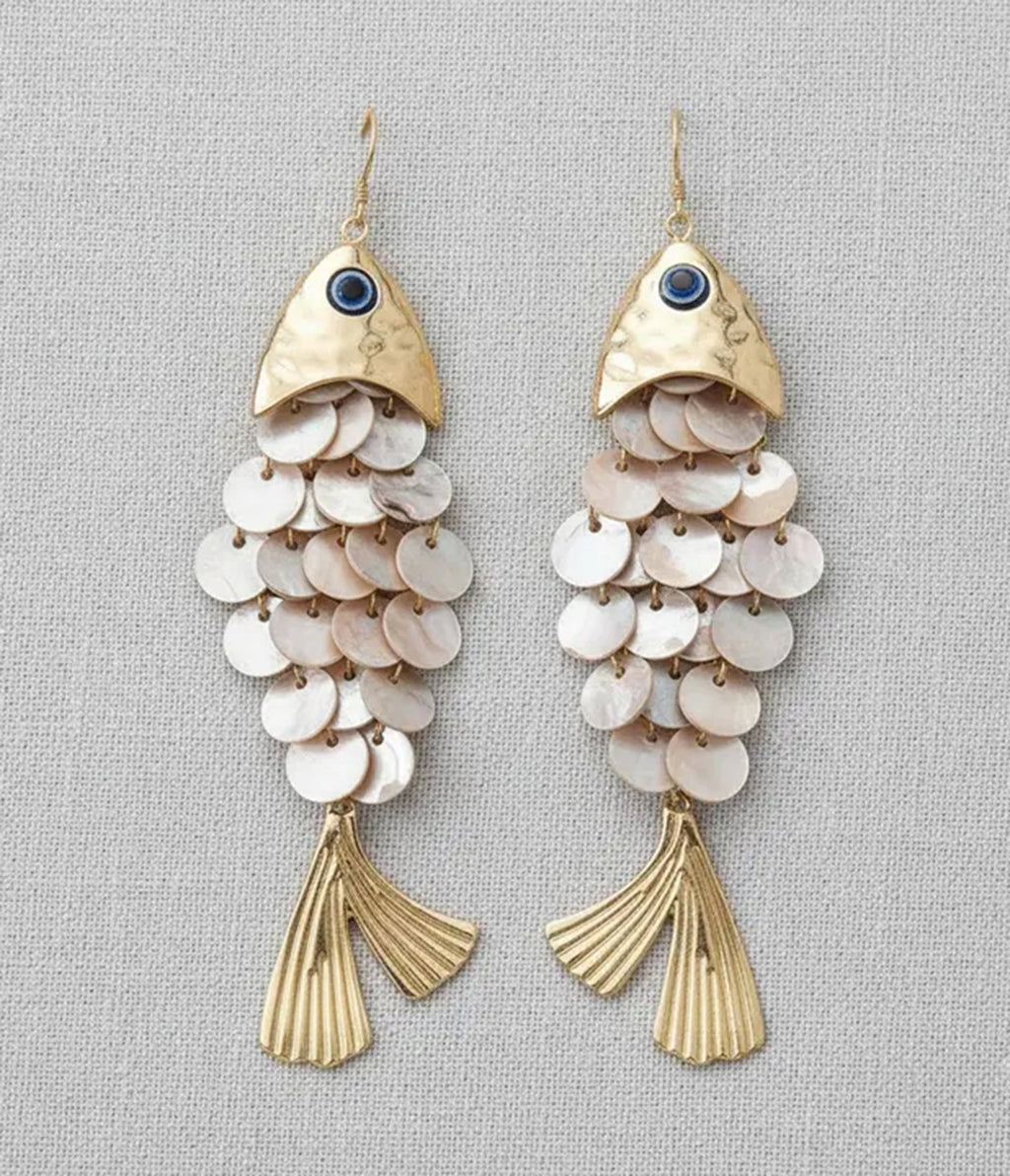 Shell Fish Dangle Earrings - Unique Vintage - Womens, ACCESSORIES, JEWELRY