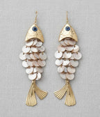 Shell Fish Dangle Earrings - Unique Vintage - Womens, ACCESSORIES, JEWELRY