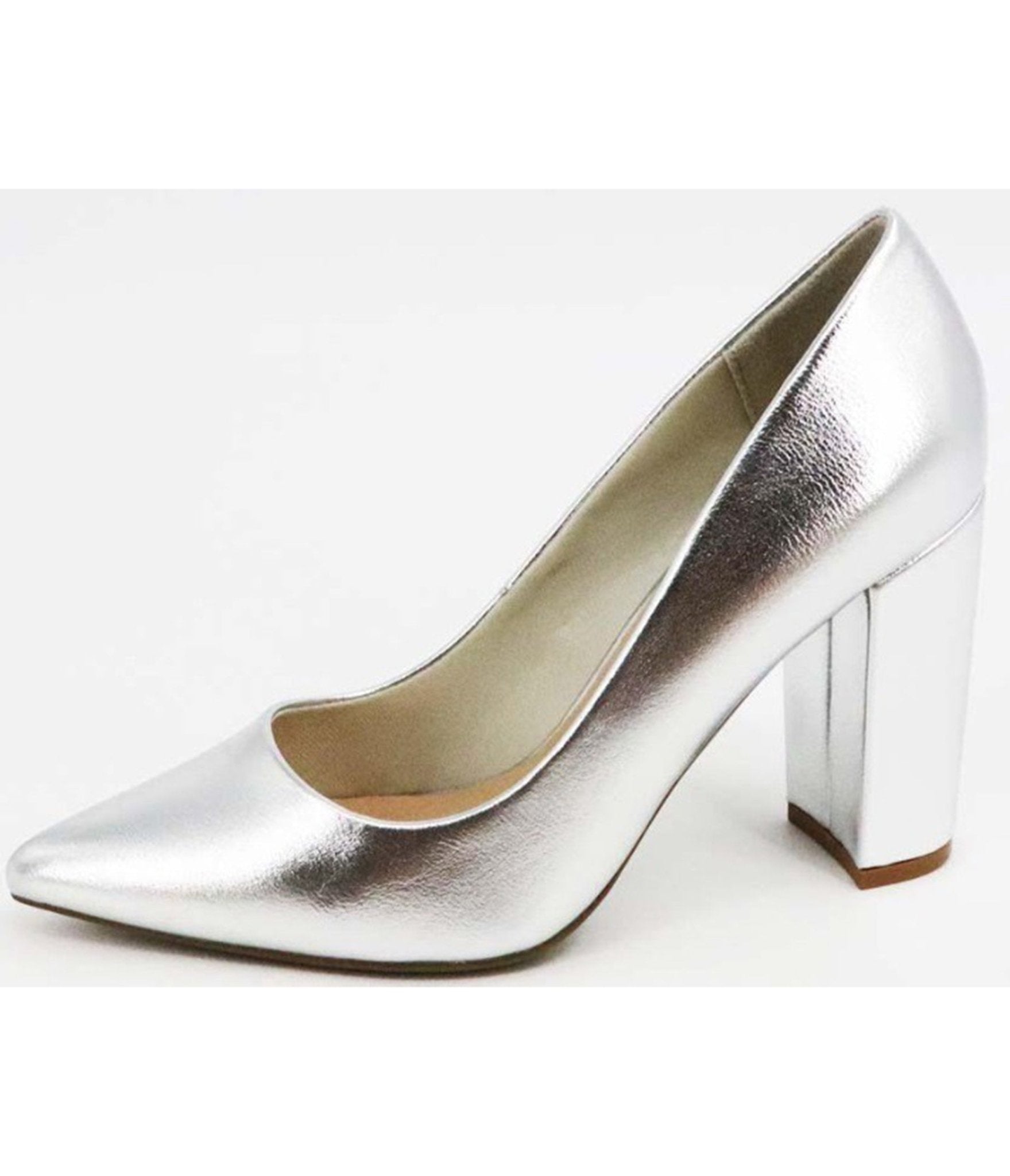 Silver Chunky High Heel Dress Shoes - Unique Vintage - Womens, SHOES, HEELS