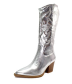 Silver Metallic Cowboy Boots - Unique Vintage - Womens, SHOES, BOOTS