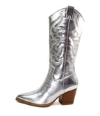Silver Metallic Cowboy Boots - Unique Vintage - Womens, SHOES, BOOTS