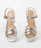 Silver Metallic Leatherette Heels - Unique Vintage - Womens, SHOES, HEELS