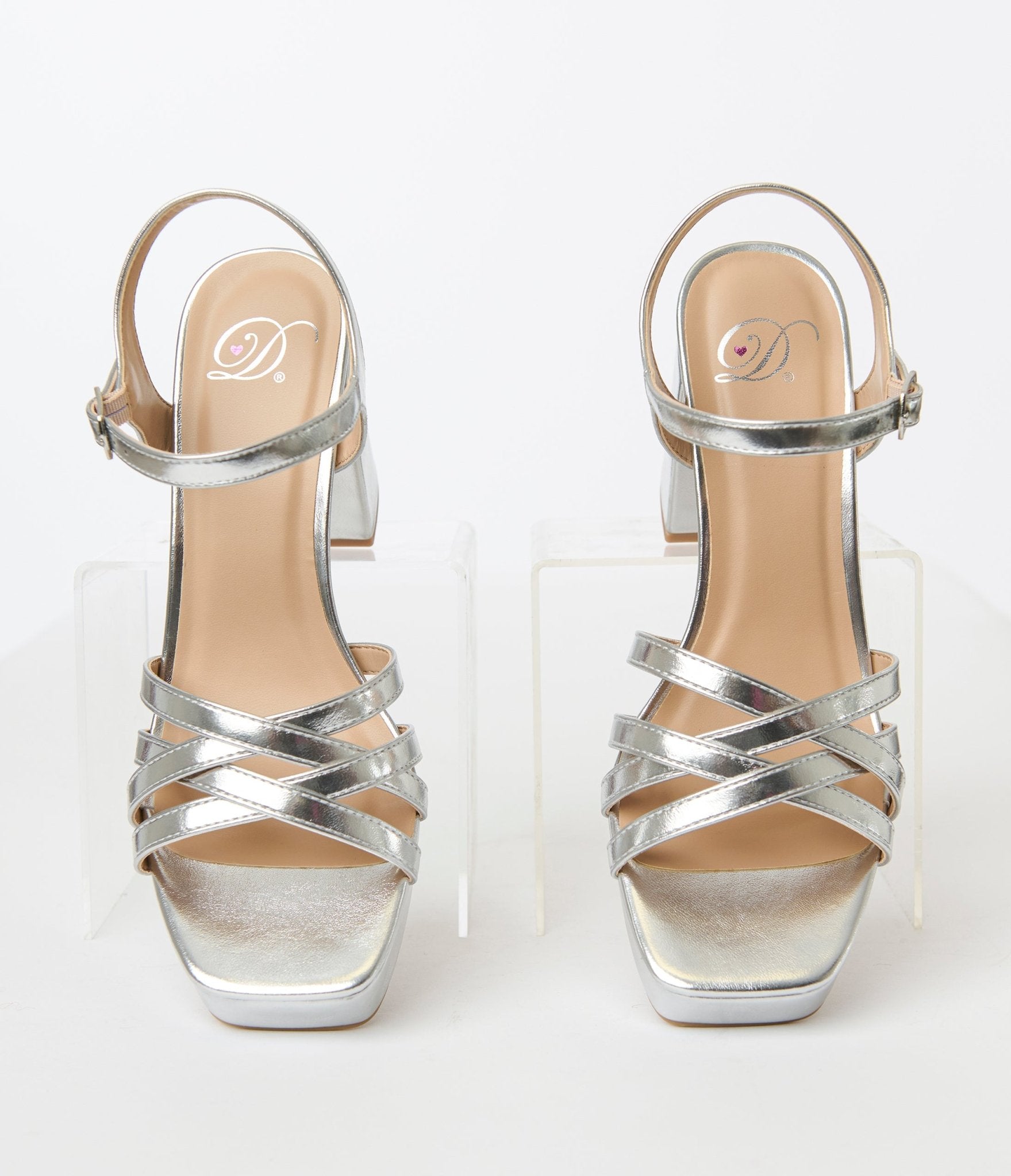 Silver Metallic Leatherette Heels - Unique Vintage - Womens, SHOES, HEELS