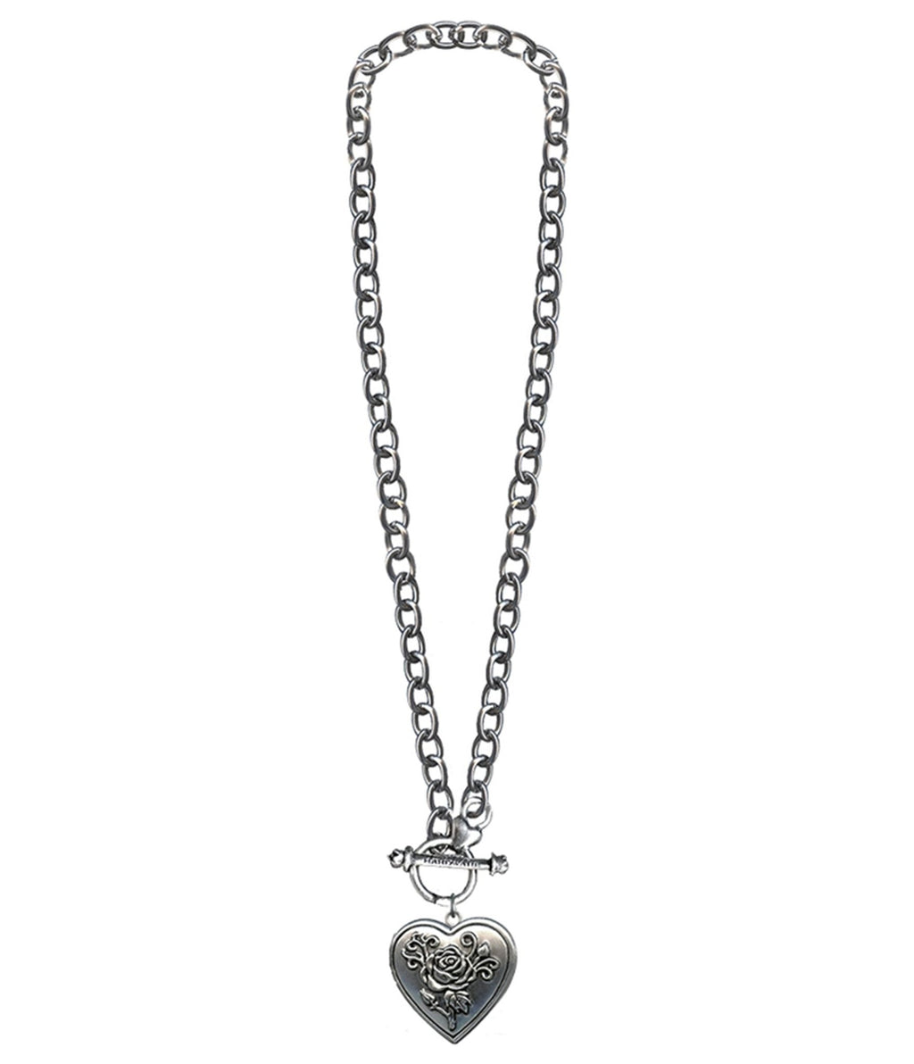 Silver Plated Heart Locket Chain Necklace - Unique Vintage - Womens, ACCESSORIES, JEWELRY
