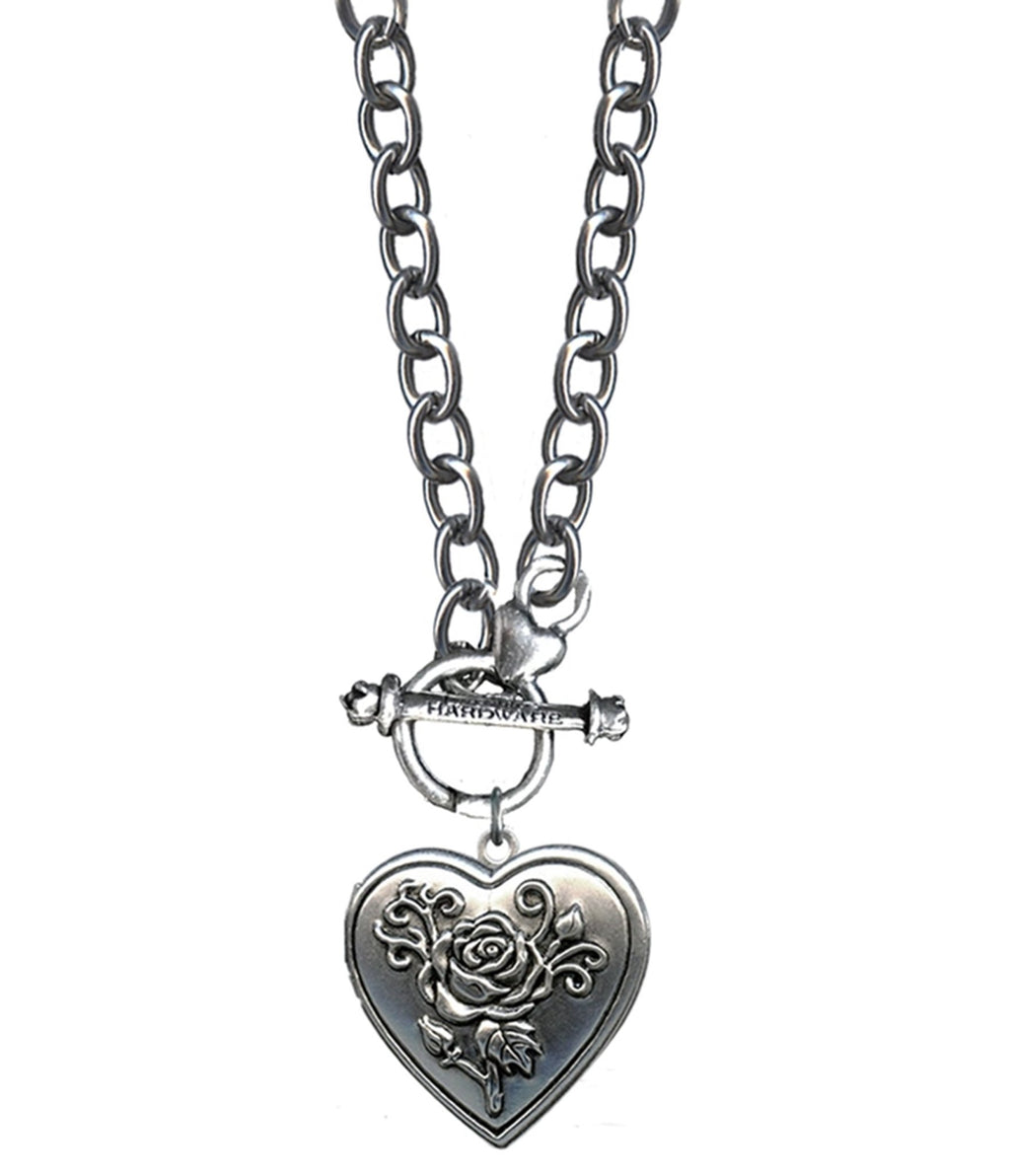 Silver Plated Heart Locket Chain Necklace - Unique Vintage - Womens, ACCESSORIES, JEWELRY