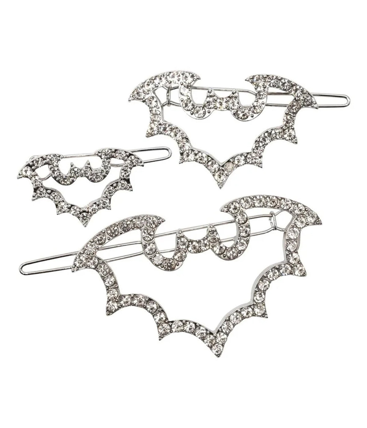 Silver Rhinestone Bat Hair Clip Set - Unique Vintage - Hair Clips