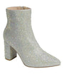 Silver Rhinestone Leatherette Ankle Boot