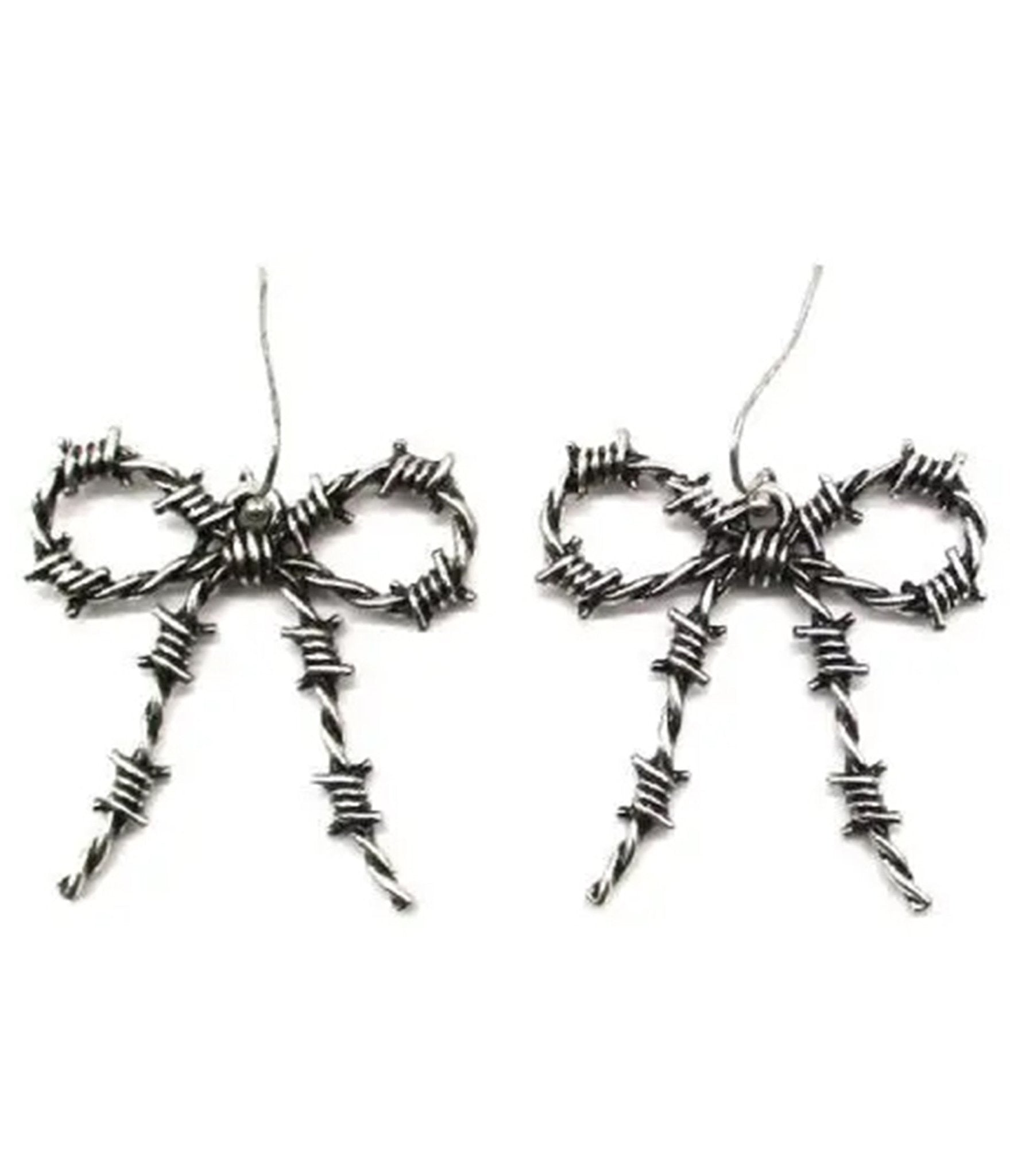 Silver Tone Barbed Wire Ribbon Earrings - Unique Vintage - Womens, ACCESSORIES, JEWELRY