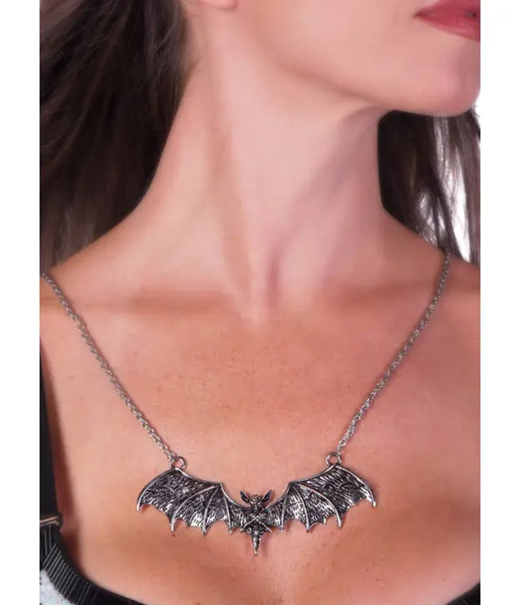 Silver Tone Bat Wing Necklace - Unique Vintage - Womens, ACCESSORIES, JEWELRY