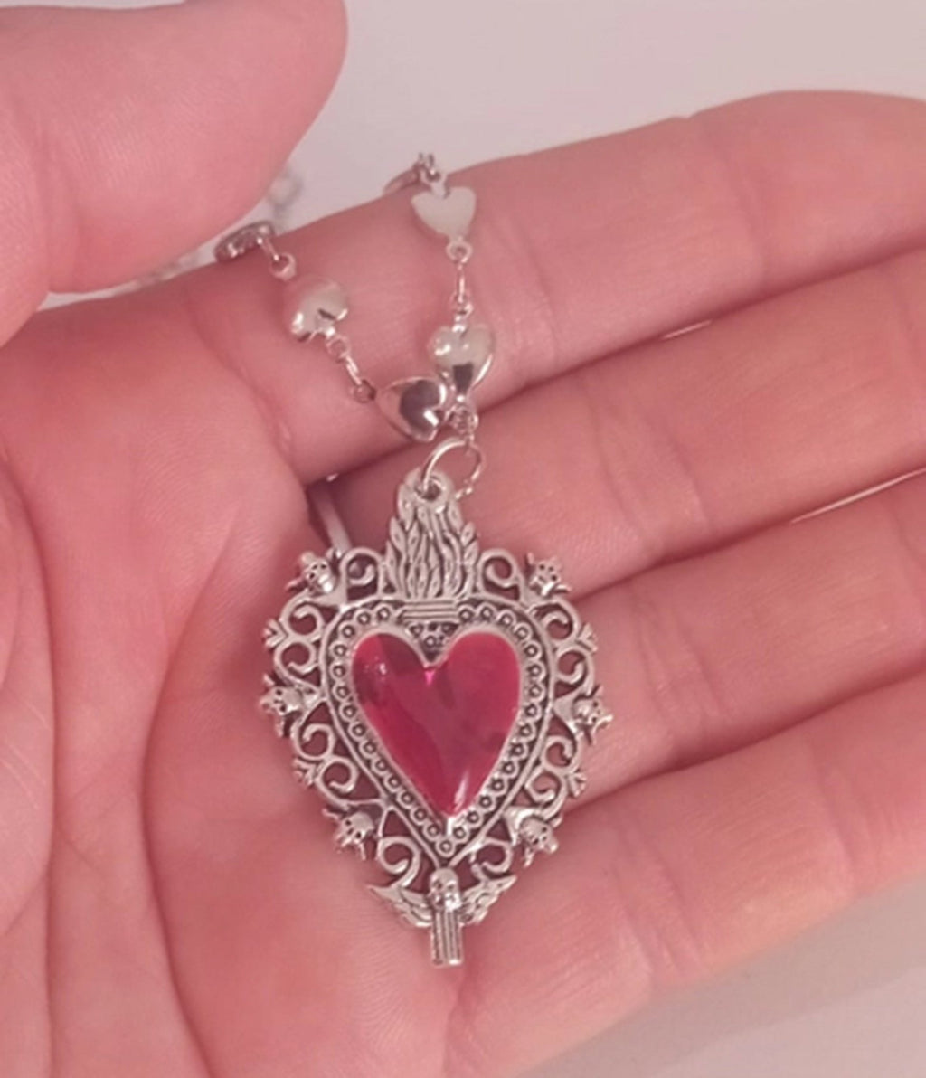 Silver Tone Gothic Heart Necklace - Unique Vintage - Womens, ACCESSORIES, JEWELRY