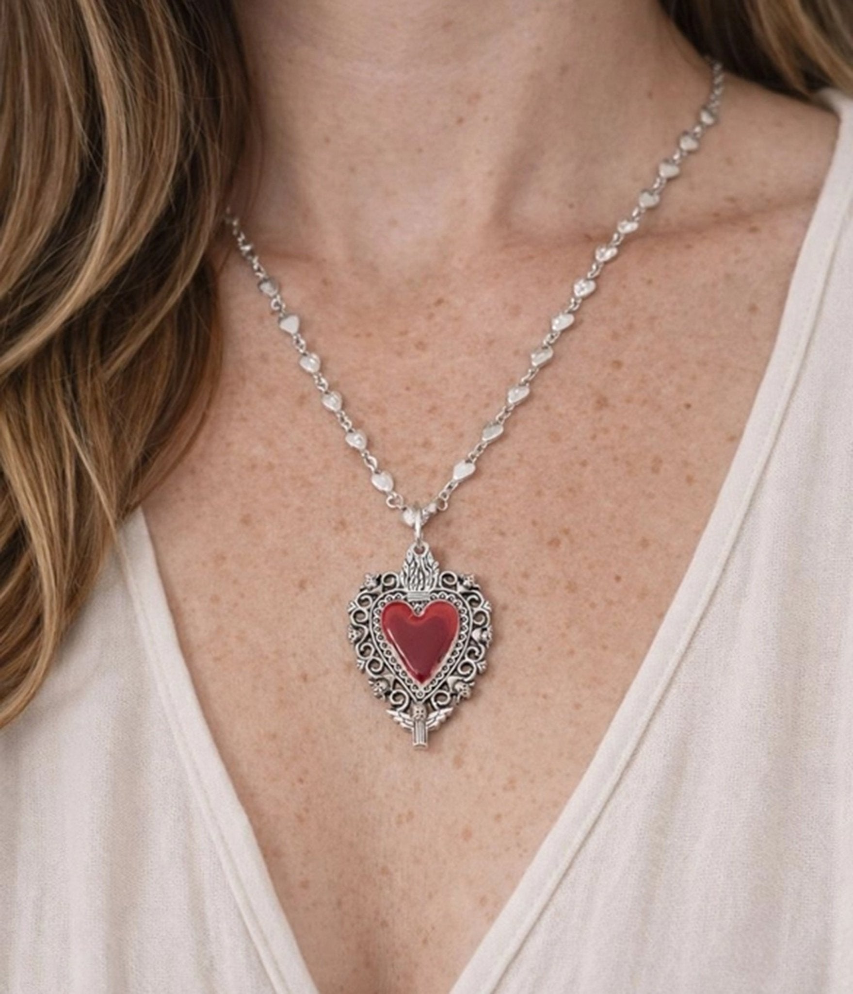 Silver Tone Gothic Heart Necklace - Unique Vintage - Womens, ACCESSORIES, JEWELRY