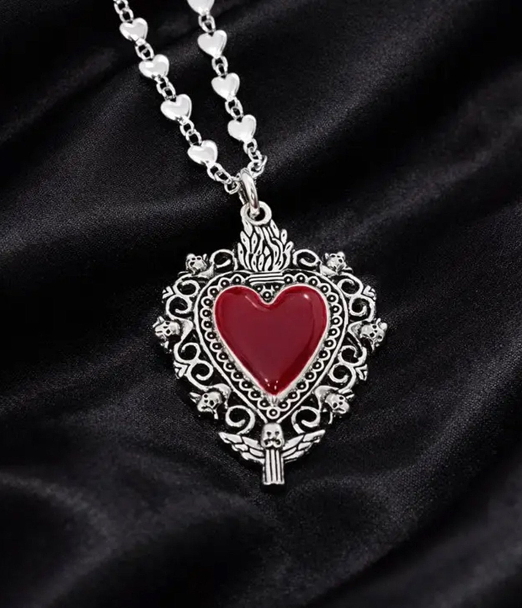 Silver Tone Gothic Heart Necklace - Unique Vintage - Womens, ACCESSORIES, JEWELRY