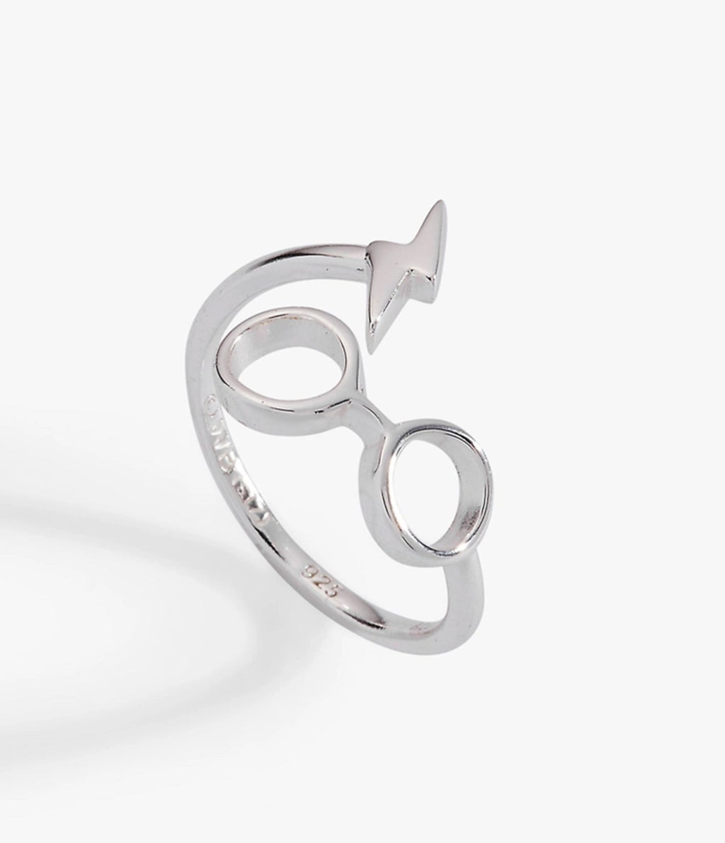 Silver Tone Harry Potter™ Glasses & Lightning Bolt Wrap Ring - Unique Vintage - Womens, ACCESSORIES, JEWELRY
