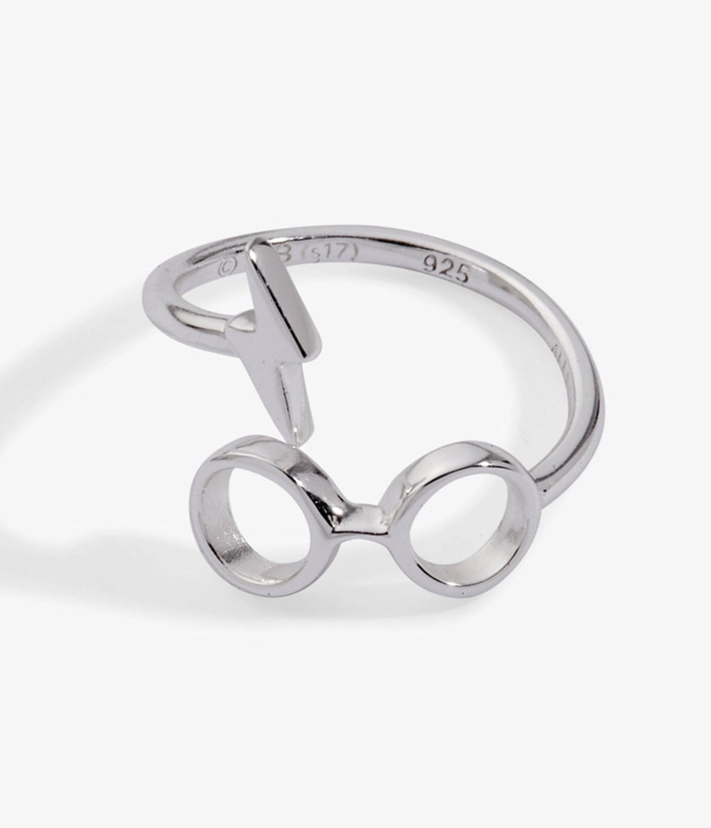 Silver Tone Harry Potter™ Glasses & Lightning Bolt Wrap Ring - Unique Vintage - Womens, ACCESSORIES, JEWELRY