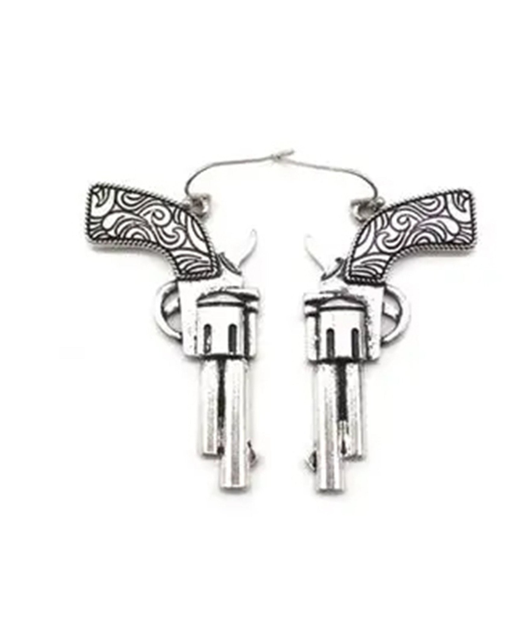 Silver Tone Pistol Dangle Earrings - Unique Vintage - Womens, ACCESSORIES, JEWELRY