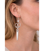 Silver Tone Scissor Dangle Earrings - Unique Vintage - Womens
