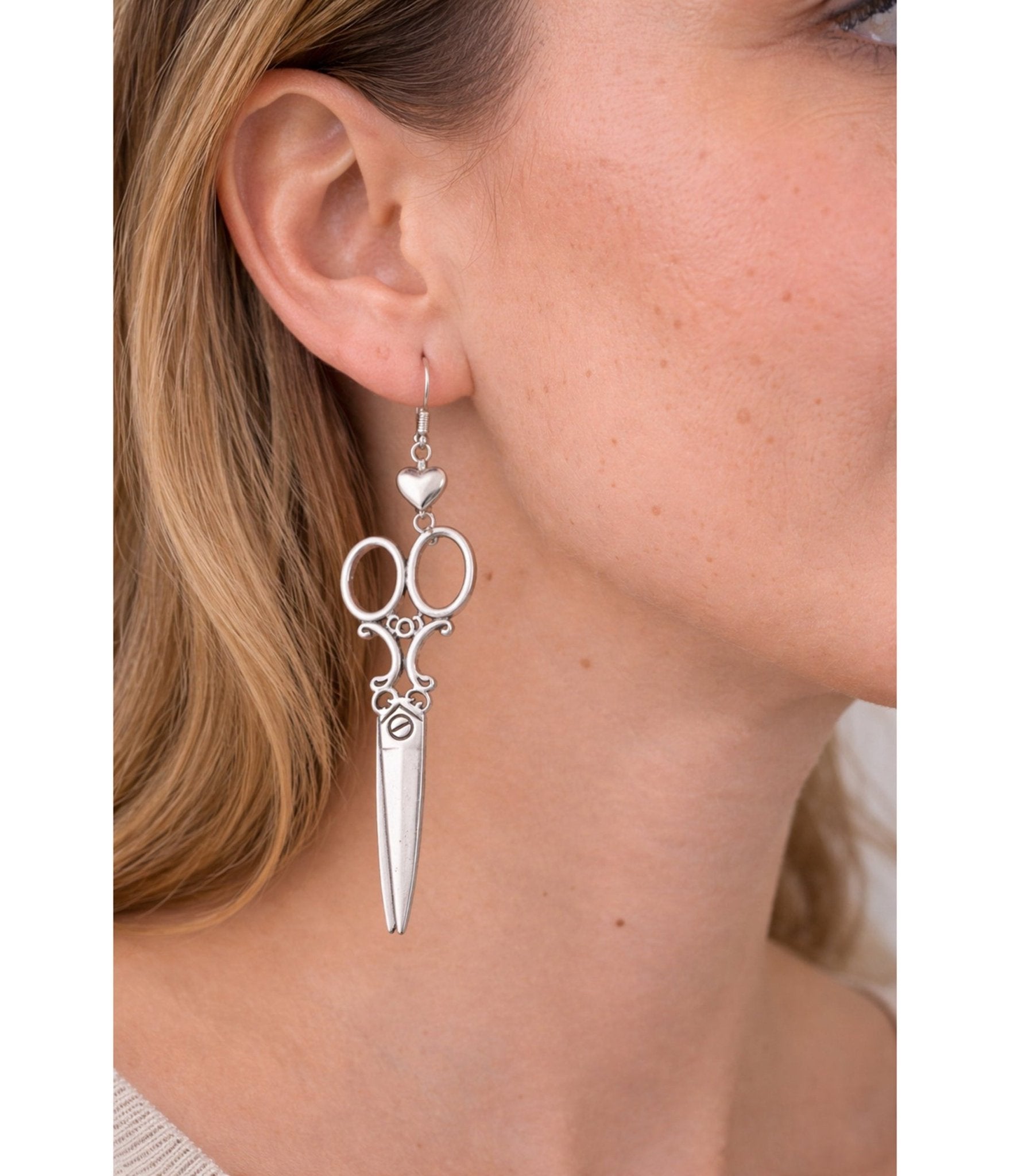 Silver Tone Scissor Dangle Earrings - Unique Vintage - Womens