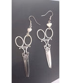 Silver Tone Scissor Dangle Earrings - Unique Vintage - Womens