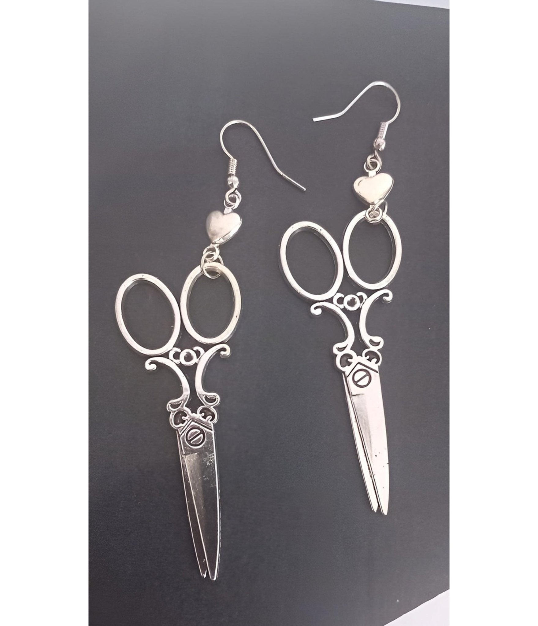 Silver Tone Scissor Dangle Earrings - Unique Vintage - Womens