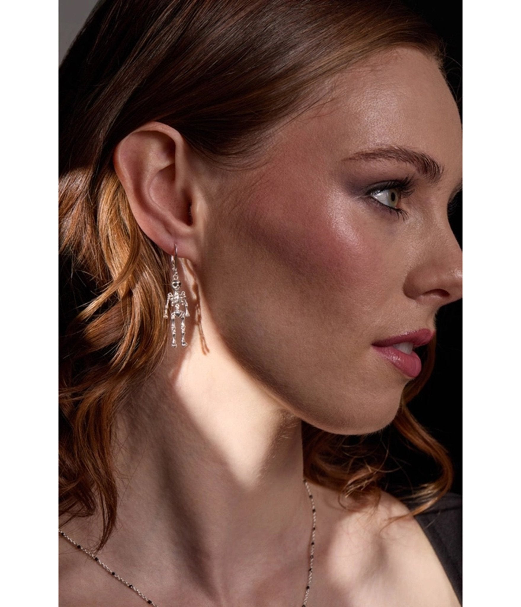 Silver Tone Skeleton Dangle Earrings - Unique Vintage - Womens, ACCESSORIES, JEWELRY