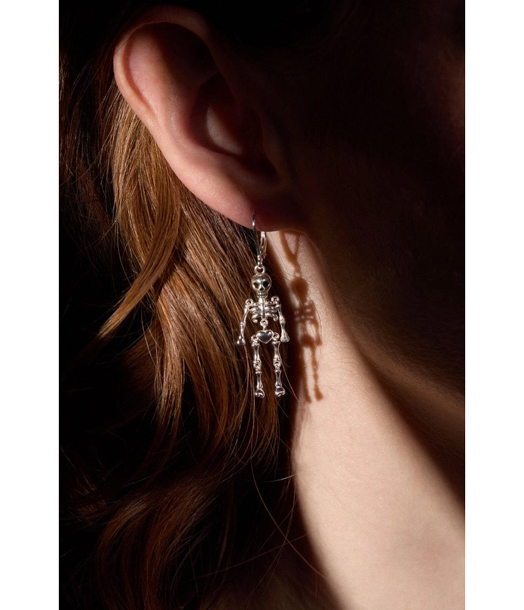 Silver Tone Skeleton Dangle Earrings - Unique Vintage - Womens, ACCESSORIES, JEWELRY