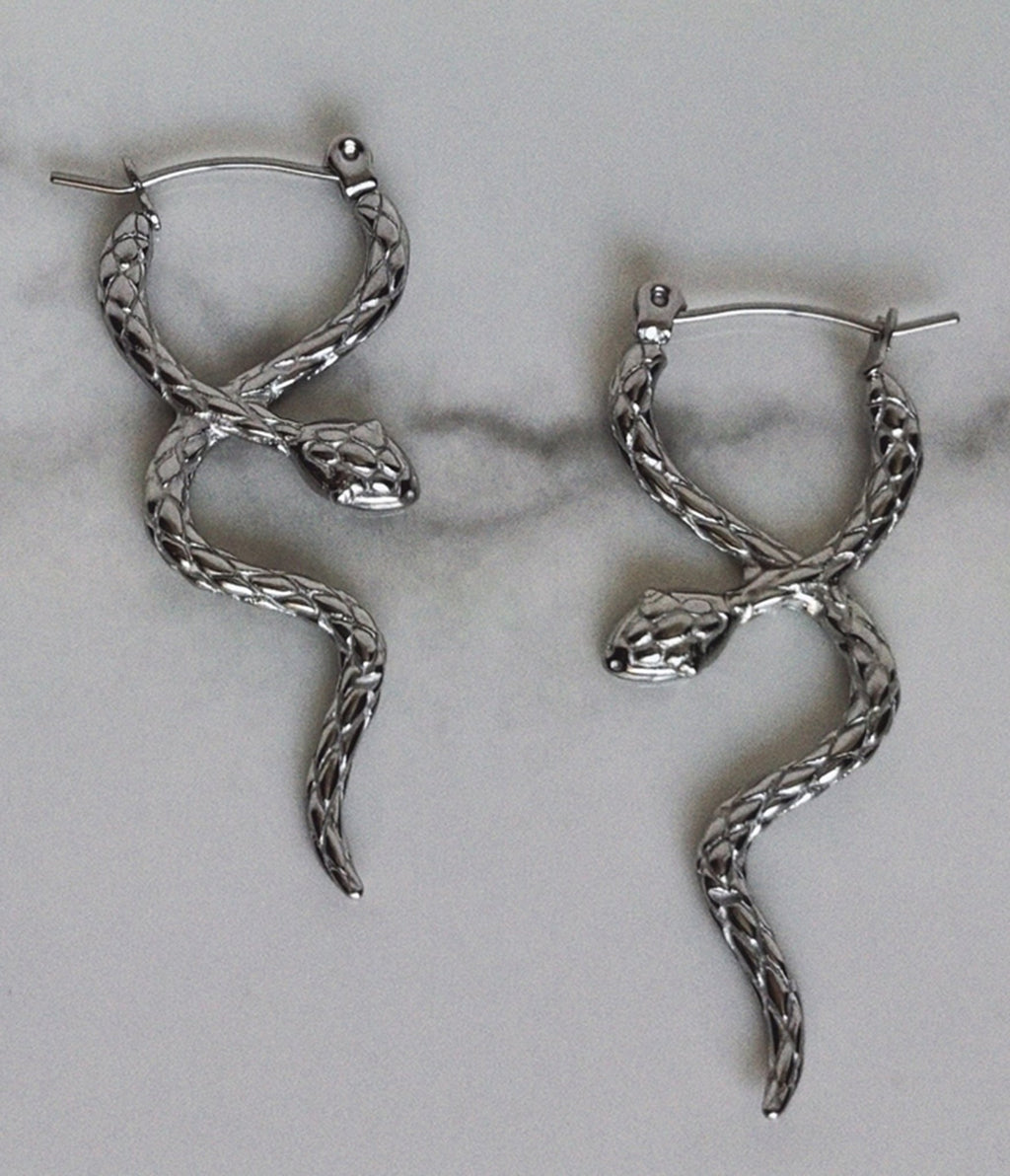 Silver Tone Snake Drop Earrings - Unique Vintage - Womens, ACCESSORIES, JEWELRY