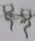 Silver Tone Snake Drop Earrings - Unique Vintage - Womens, ACCESSORIES, JEWELRY