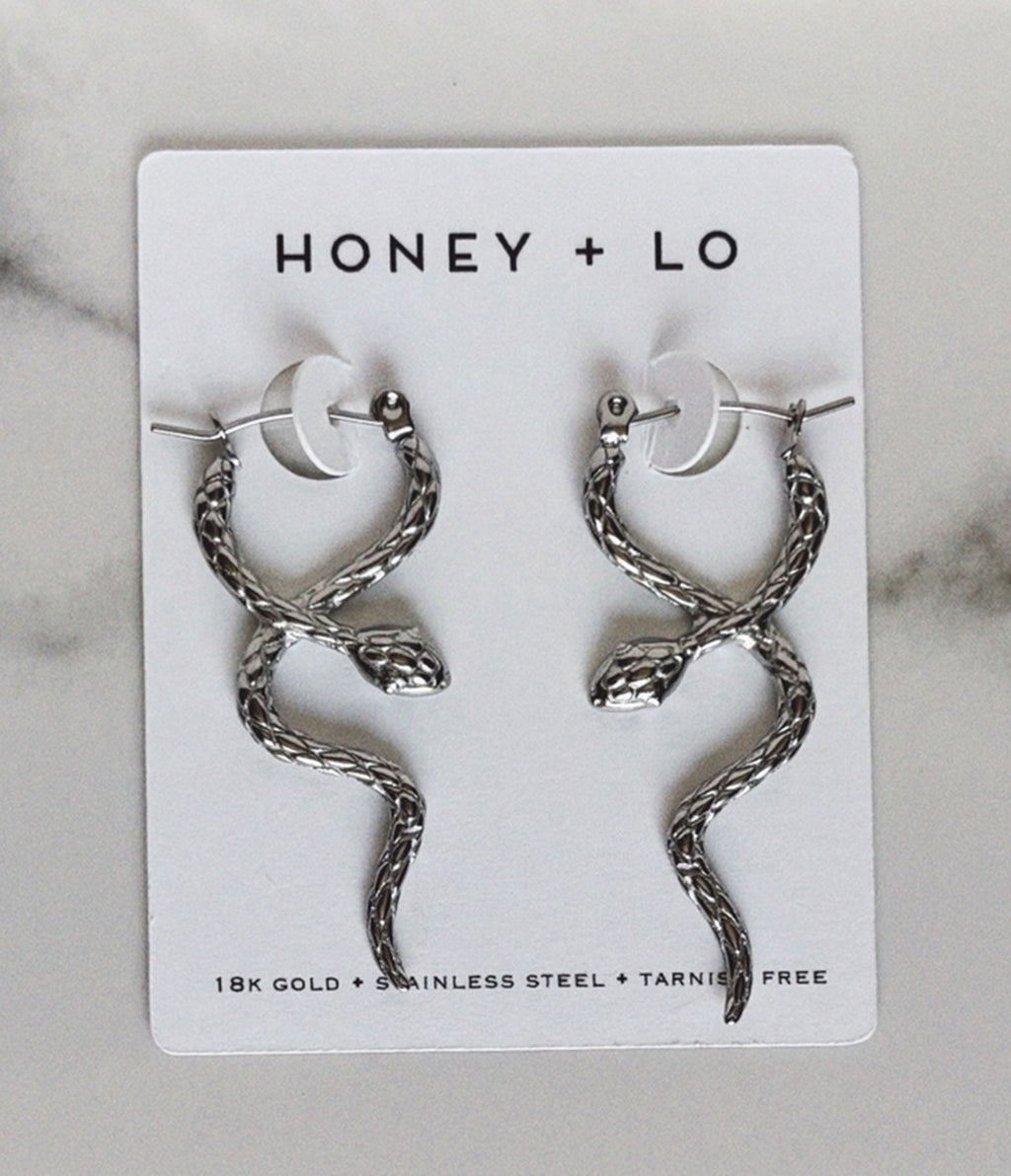 Silver Tone Snake Drop Earrings - Unique Vintage - Womens, ACCESSORIES, JEWELRY