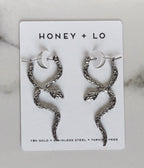 Silver Tone Snake Drop Earrings - Unique Vintage - Womens, ACCESSORIES, JEWELRY
