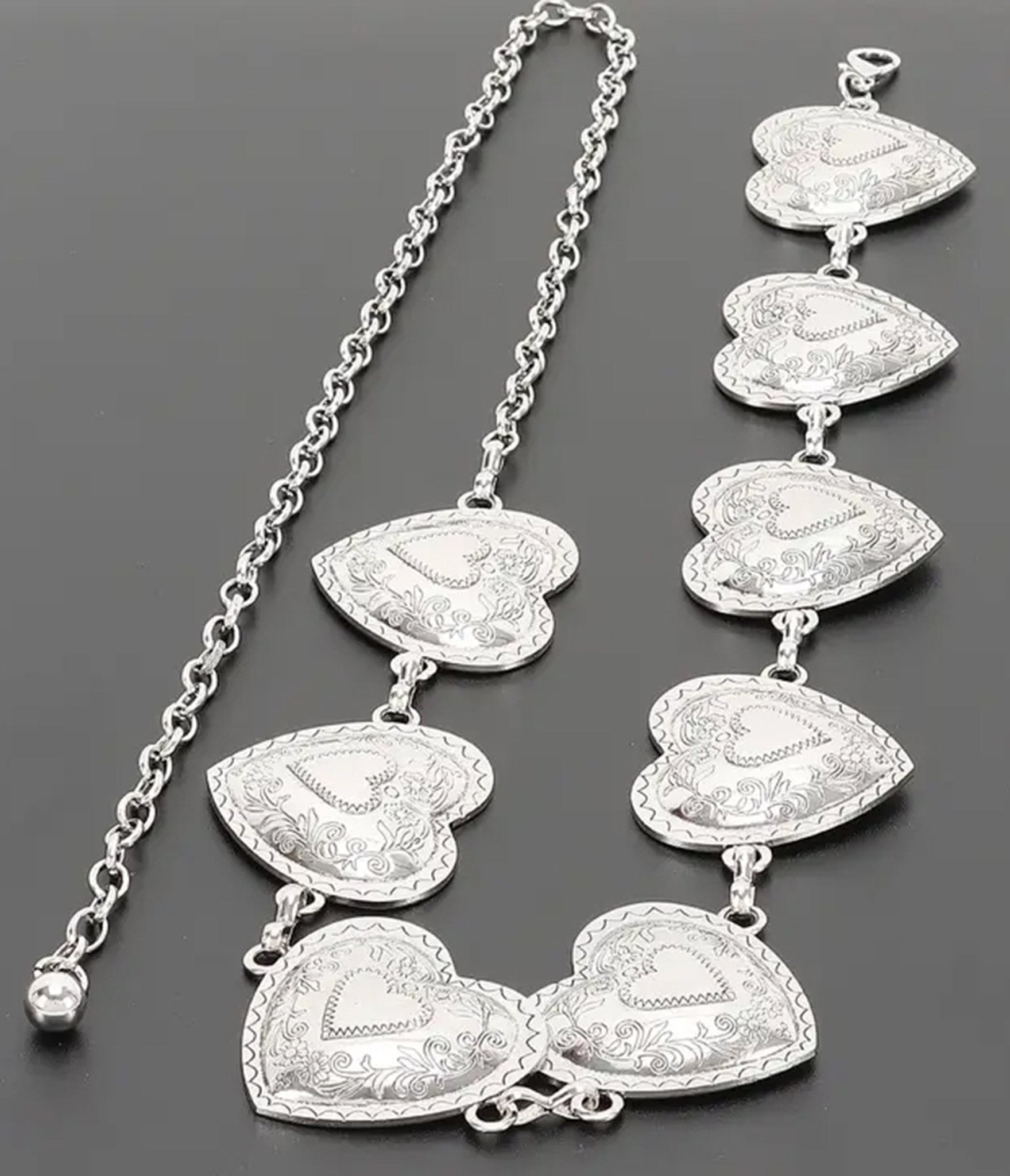 Silver Tone Western Heart Belt - Unique Vintage - Womens, ACCESSORIES, BELTS