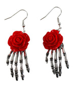 Skeleton Hand & Rose Earrings - Unique Vintage - Womens, ACCESSORIES, JEWELRY