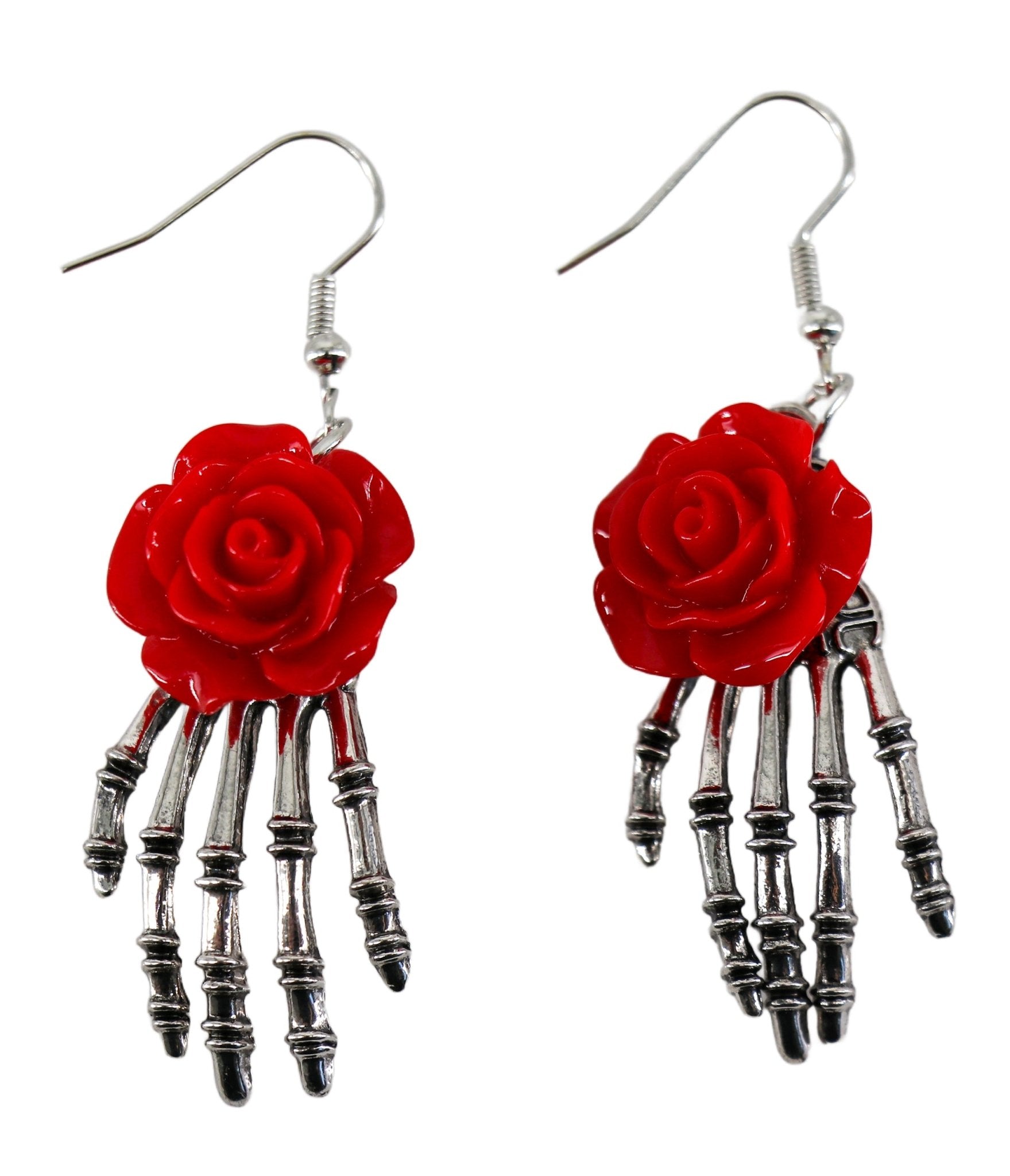 Skeleton Hand & Rose Earrings - Unique Vintage - Womens, ACCESSORIES, JEWELRY