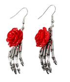 Skeleton Hand & Rose Earrings - Unique Vintage - Womens, ACCESSORIES, JEWELRY