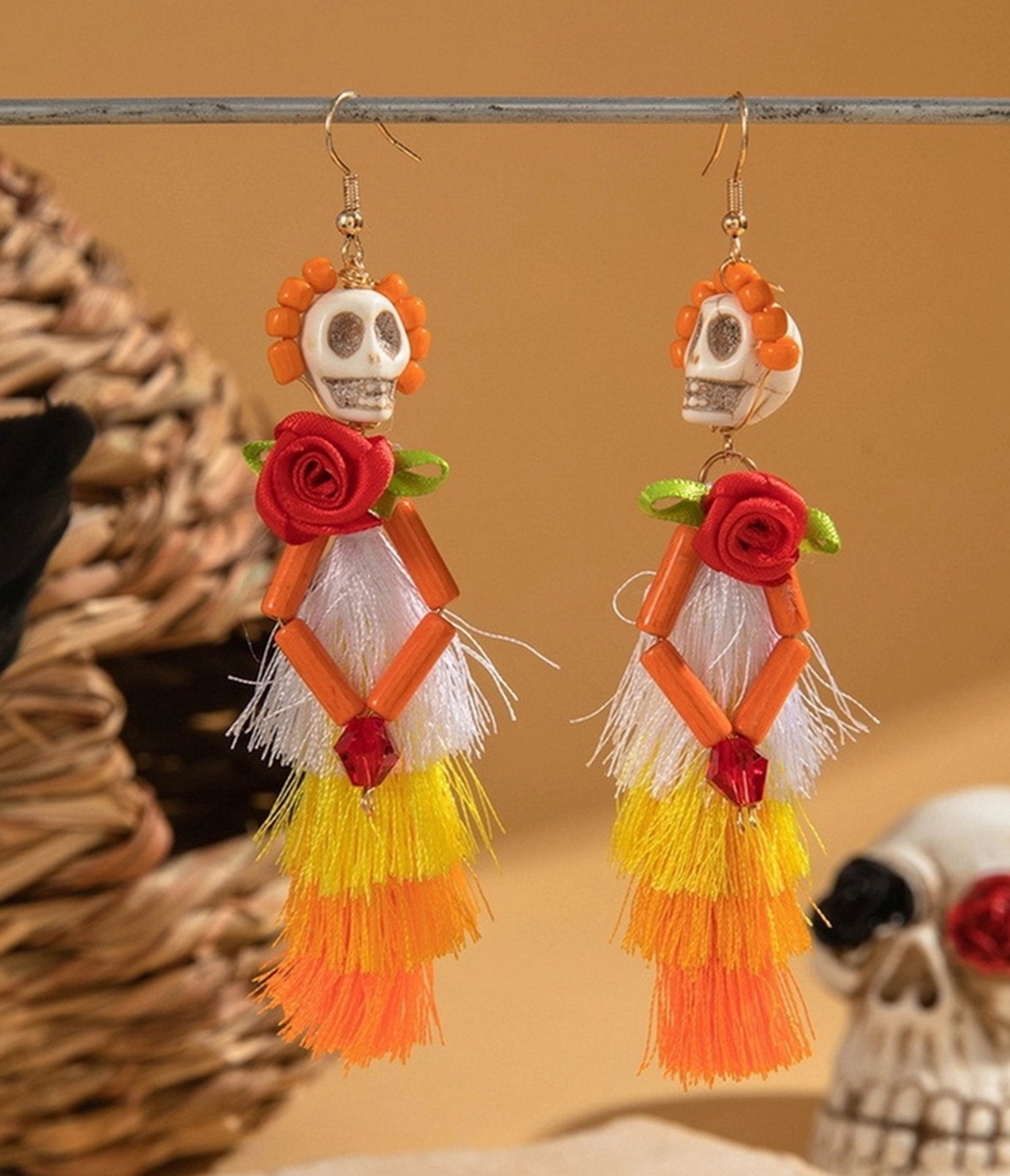 Skeleton Tassel Dangle Earrings - Unique Vintage - Womens, ACCESSORIES, JEWELRY