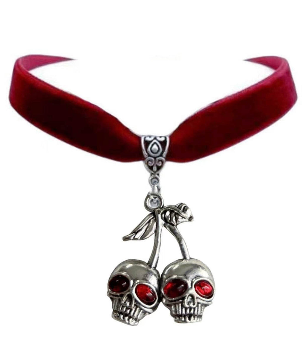 Skull Cherries Red Choker - Unique Vintage - Womens, ACCESSORIES, JEWELRY