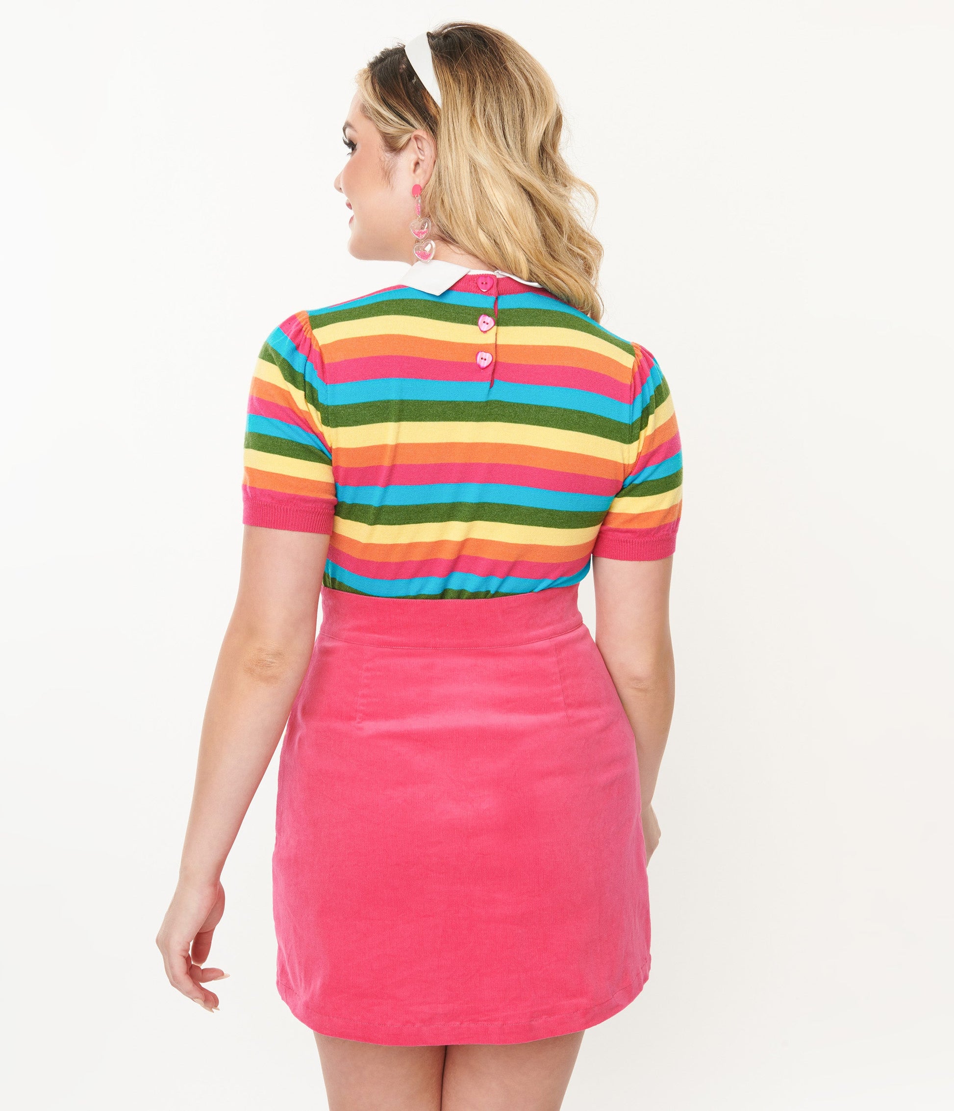 Smak Parlour 1950s Rainbow Stripe Heart Sweater - Unique Vintage - Womens, TOPS, SWEATERS